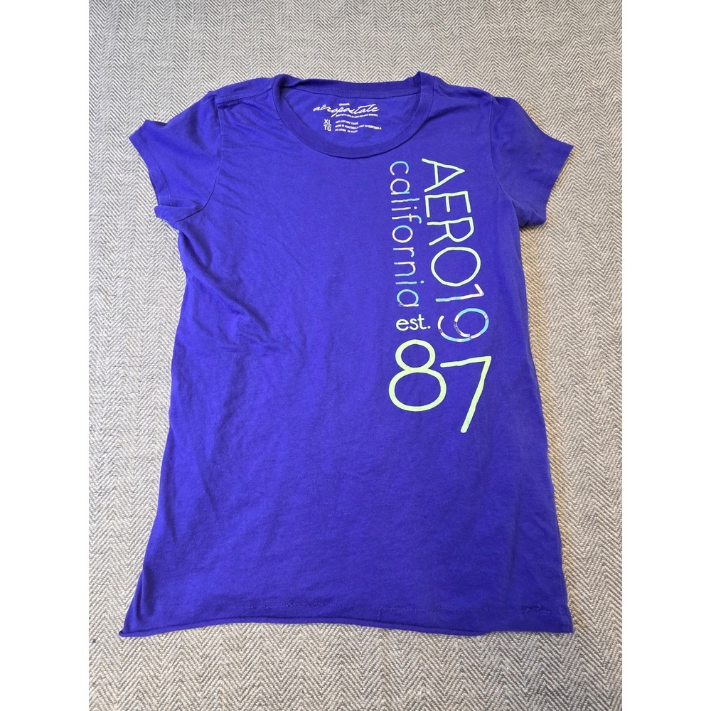 Aeropostale T-Shirt Women's XL Purple California 1987 Foil Graphic Short Sleeve